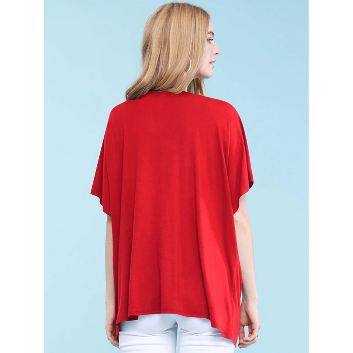 MBJ Women's Kimono Style Short Sleeve Dolman Cardigan - Lightweight Open Front Summer Cover-Up L RED by Made By Johnny - Image 10