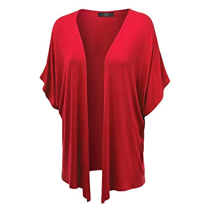 MBJ Women's Kimono Style Short Sleeve Dolman Cardigan - Lightweight Open Front Summer Cover-Up L RED by Made By Johnny - Image 5