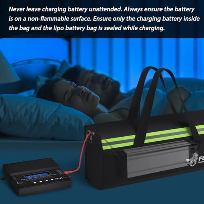 FLASLD E-Bike Battery Bag Fireproof Safe Charging Bag Explosionproof Lipo Battery Bag Large Capatity for Storage Charging (16 x 4.3 x 5in) by FLASLD - Image 4
