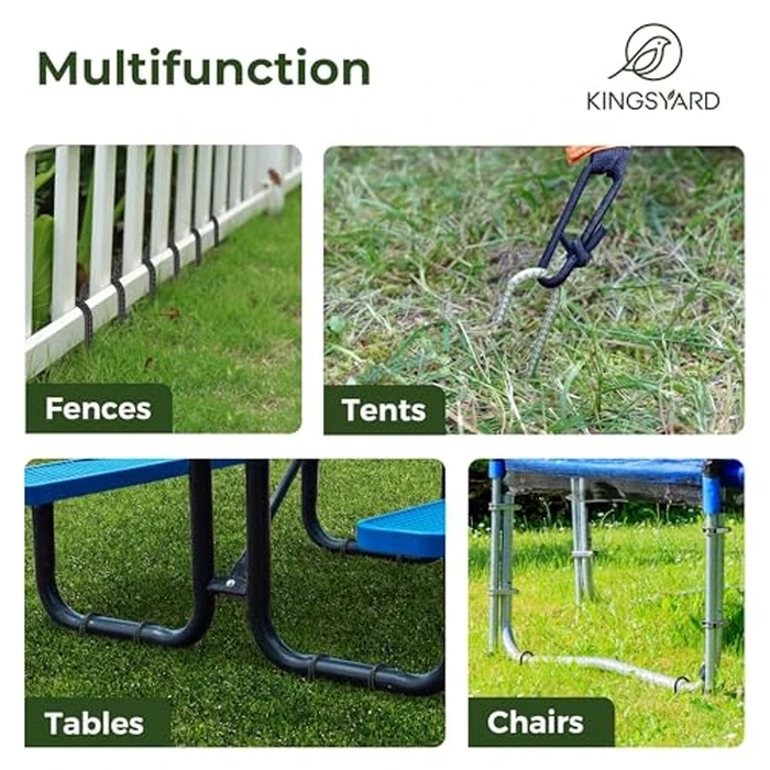 Kingsyard 16 Pack 12 Inch Rebar Stakes J Hook Ground Stakes, Galvanized Metal Heavy Duty Tent Stakes for Trampolines Chain Link Fence Lawn Inflatables Decorations Outdoor Canopy Swing Set by Kingsyard - Image 5