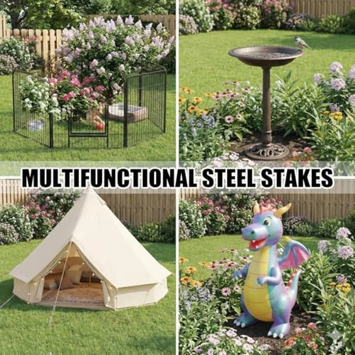 Kingsyard 16 Pack 12 Inch Rebar Stakes J Hook Ground Stakes, Galvanized Metal Heavy Duty Tent Stakes for Trampolines Chain Link Fence Lawn Inflatables Decorations Outdoor Canopy Swing Set by Kingsyard - Image 6