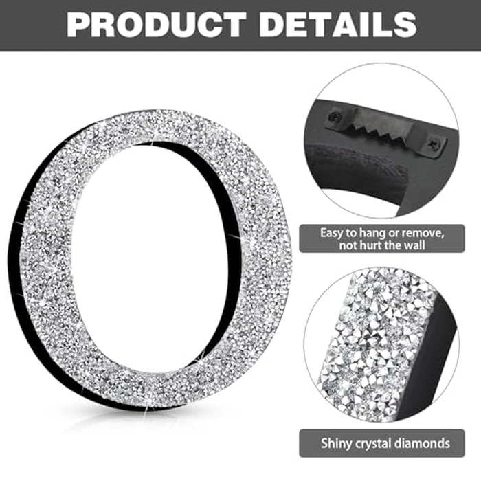 Qunclay Silver Crystal Diamond Bling Letters Crushed Diamond Decoration Wooden Glitter Letter with Screw and Hooks Rhinestone Gift for Wedding Y2k Mcbling Bedroom Wall Decor(Letter O,12''l X 12"w) by Qunclay - Image 3