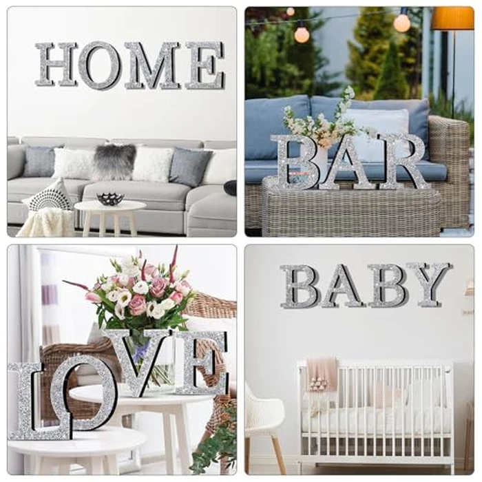 Qunclay Silver Crystal Diamond Bling Letters Crushed Diamond Decoration Wooden Glitter Letter with Screw and Hooks Rhinestone Gift for Wedding Y2k Mcbling Bedroom Wall Decor(Letter O,12''l X 12"w) by Qunclay - Image 6