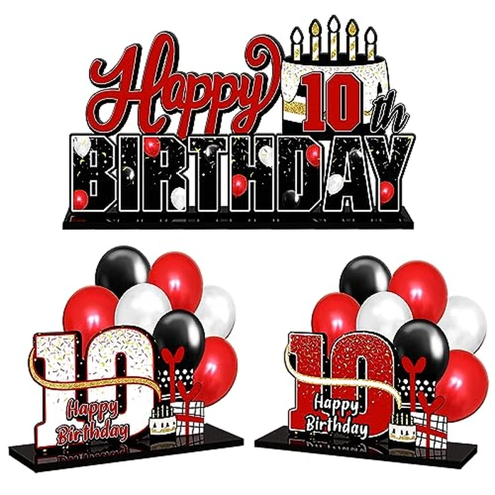 LINGTEER Happy 10th Birthday Red Acrylic Table Topper Centerpieces Set - Cheers to Ten Years Old Birthday 10th Bday Party Gift Decorations. by LINGTEER - Used - Like New condition
