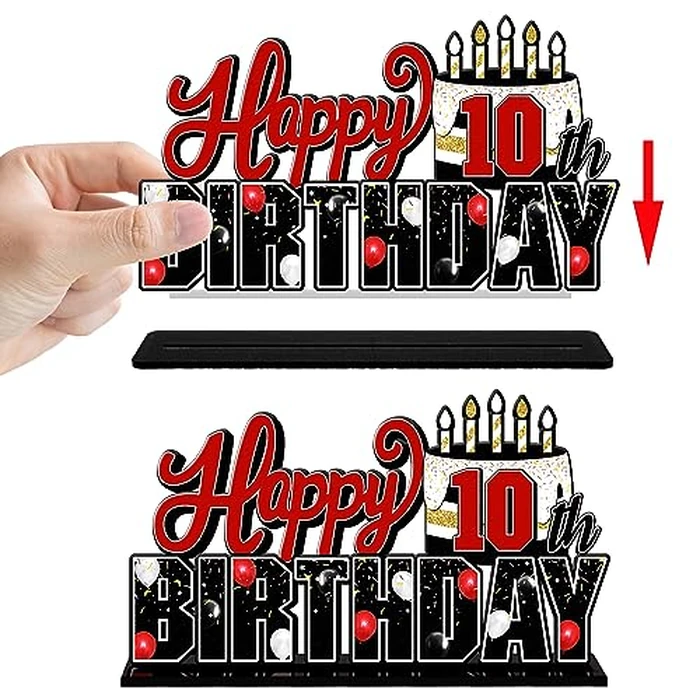 LINGTEER Happy 10th Birthday Red Acrylic Table Topper Centerpieces Set - Cheers to Ten Years Old Birthday 10th Bday Party Gift Decorations. by LINGTEER - Image 3