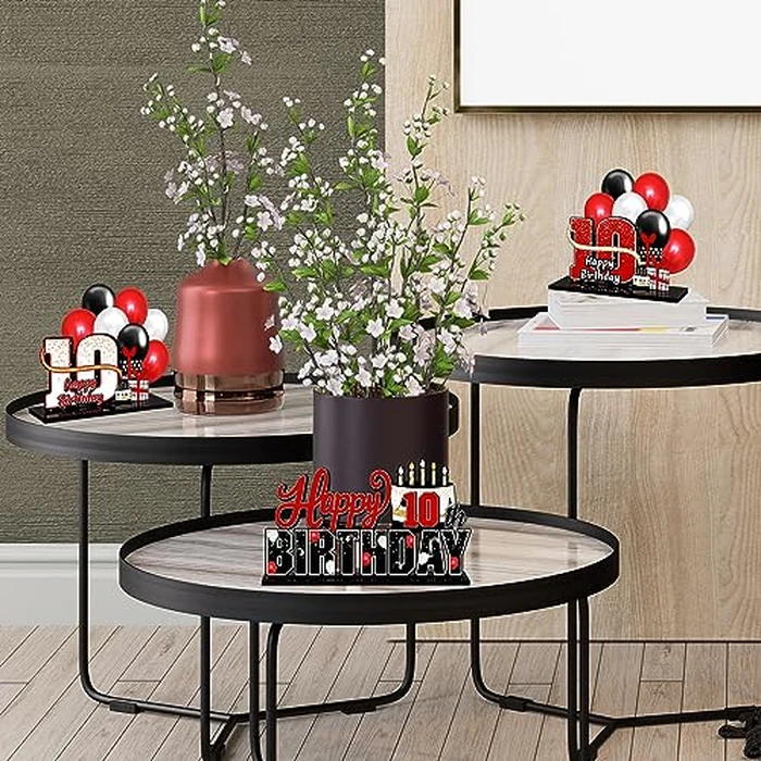 LINGTEER Happy 10th Birthday Red Acrylic Table Topper Centerpieces Set - Cheers to Ten Years Old Birthday 10th Bday Party Gift Decorations. by LINGTEER - Image 7