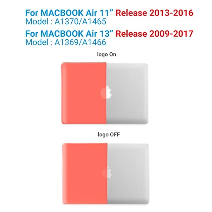 iBenzer Compatible with Old Version MacBook Air 13 Inch Case (2010-2017 Release), Models: A1466 / A1369, Plastic Hard Shell Case with Keyboard Cover for Mac Air 13, Coral Orange, CA-A13-LCOR+1 by IBENZER - Image 3