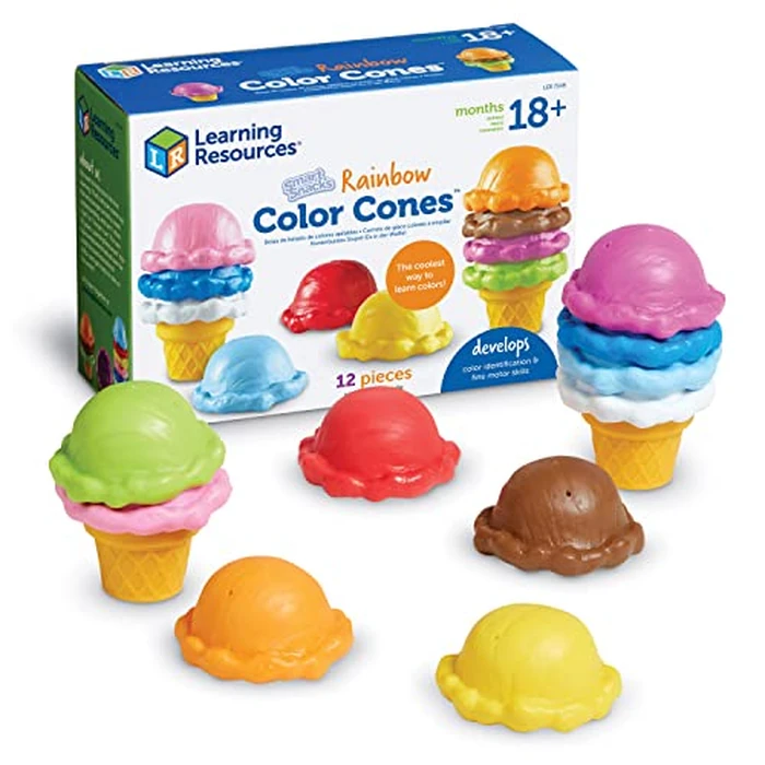 Learning Resources Smart Snacks Rainbow Color Cones - Ice Cream Toy Scoop, Sensory Play Food, Fine Motor for Toddlers, Color Sorting and Stacking , Montessori Kitchen, Preschool Activities by Learning Resources - Used - Like New condition - US$20.00
