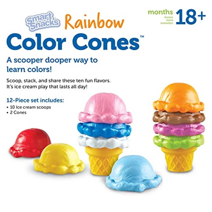Learning Resources Smart Snacks Rainbow Color Cones - Ice Cream Toy Scoop, Sensory Play Food, Fine Motor for Toddlers, Color Sorting and Stacking , Montessori Kitchen, Preschool Activities by Learning Resources - Image 6