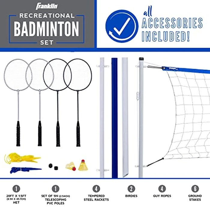 Franklin Sports Badminton Set - Complete Badminton Set with Net, Rackets + Birdies - Kids + Adults Outdoor Game Set - Portable Badminton Set - 4 Players by Franklin Sports - Image 2