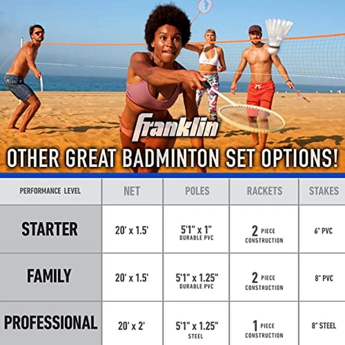 Franklin Sports Badminton Set - Complete Badminton Set with Net, Rackets + Birdies - Kids + Adults Outdoor Game Set - Portable Badminton Set - 4 Players by Franklin Sports - Image 6