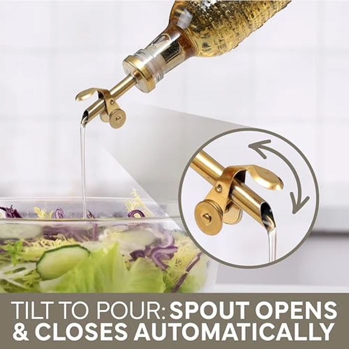 COOK WITH COLOR Glass Olive Oil Bottle Dispenser - 2 Pack- 17oz Oil and Vinegar Cruet - Olive Oil Carafe Decanter for Kitchen, Champagne Bubbles, Brown by COOK WITH COLOR - Image 7