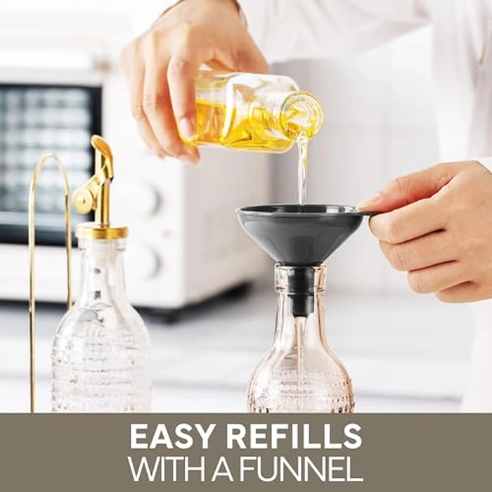 COOK WITH COLOR Glass Olive Oil Bottle Dispenser - 2 Pack- 17oz Oil and Vinegar Cruet - Olive Oil Carafe Decanter for Kitchen, Champagne Bubbles, Brown by COOK WITH COLOR - Image 8