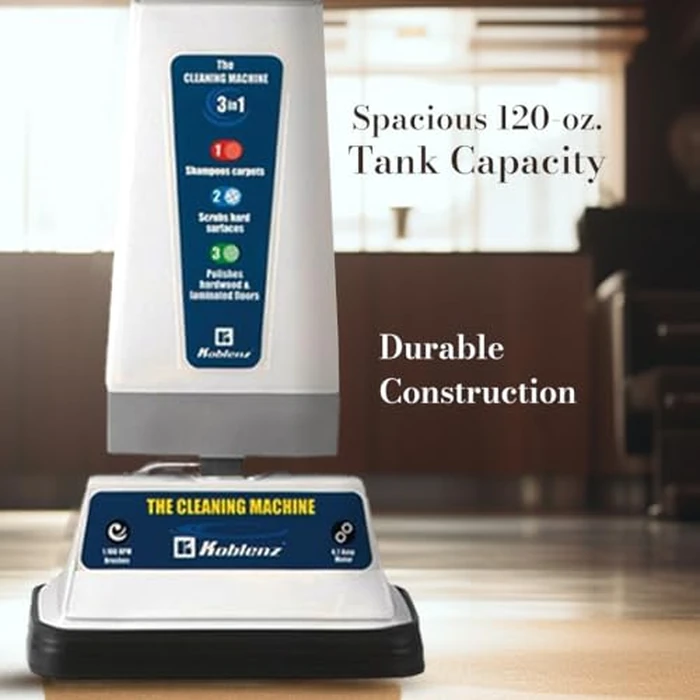 Koblenz Shampooer and Polisher Cleaning Machine, Floor Cleaner with 1100-rpm Motor, 5' Power Cord, 120-oz Tank, 2-Speed Settings, Scrubbing Brushes, Lambswool Pads, and Polishing Pads, P-820 B by Koblenz - Image 6