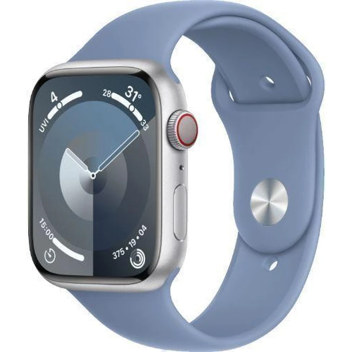 Apple Watch Series 9 (GPS) - 64GB - 45mm - Silver Aluminum Case with Winter Blue Rubber Sport Band - Medium/Large Size by Apple - Image 2