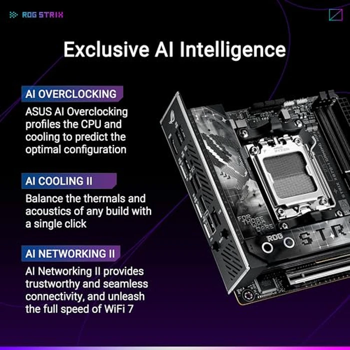 ASUS ROG Strix X870-I Gaming WiFi AMD AM5 X870 Mini ITX Motherboard 10+2+1 Power Stages, Dynamic OC Switcher, Core Flex, DDR5 AEMP, WiFi7, 2X M.2, PCIe5.0, Q-Release Slim, USB4, AI OCing & Networking by Asus - Image 2