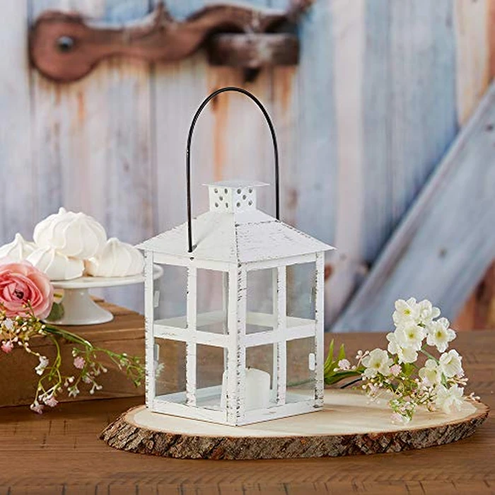 Kate Aspen Rustic Farmhouse Decor White Candle Holder Lantern Decorative (7.5 Inch), Wedding Decoration, Centerpiece Table Decorations, Home Decor, Shelf Decor by Kate Aspen - Image 1