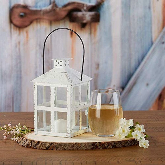Kate Aspen Rustic Farmhouse Decor White Candle Holder Lantern Decorative (7.5 Inch), Wedding Decoration, Centerpiece Table Decorations, Home Decor, Shelf Decor by Kate Aspen - Image 8