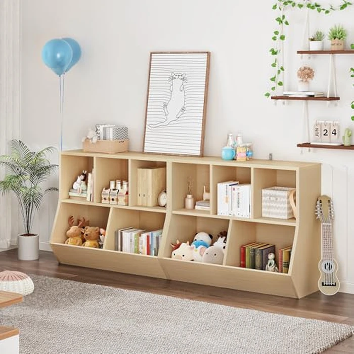 HOOBRO Kids Bookshelf, Bookcase Footboard, Toys Storage Cubby, Children's Toy Shelf, Toy Storage Cabinet, Suitable for Children's Room, Playroom, Hallway, Kindergarten, School, Natural NL32CW01 by HOOBRO - Image 3
