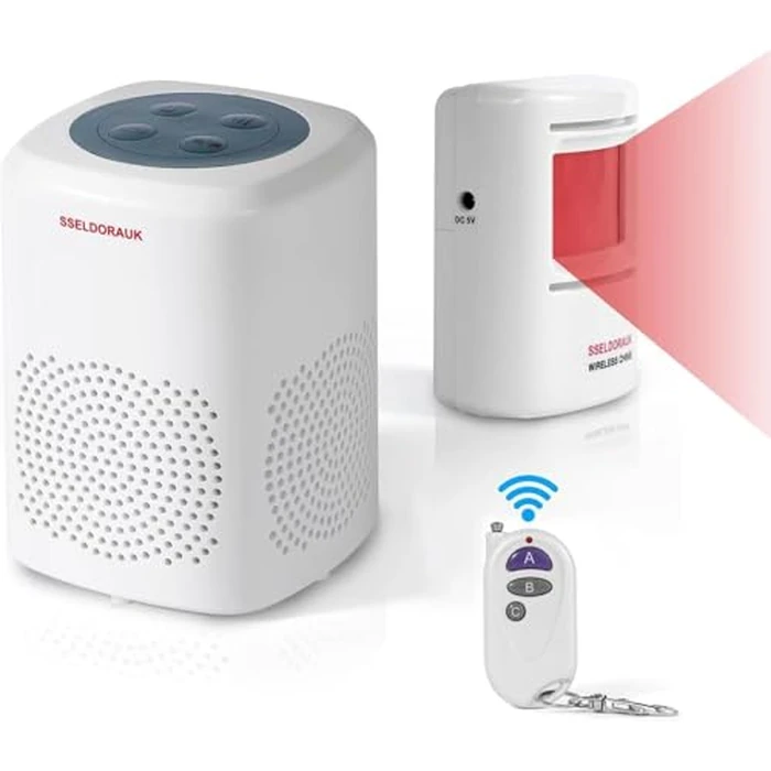 S SELDORAUK Dog Barking Alarm Motion Sensor with Remote- 1000 Feet Wireless Home Security Driveway Alarm Kit White (1Receiver+1Motion Detector+1Remote) by S SELDORAUK - Image 1