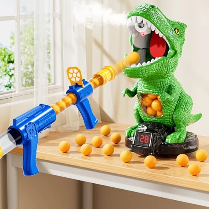 XINNOVEL Movable Dinosaur Shooting for Toys Kids 4-6, Electronic Kids Target Games w/Air Pump Launcher, LCD Score Record, Sound, 24 Foam Balls, Birthday Gifts for 3 4 5 6 7 8 9 Year Old Boys Girls by XINNOVEL - Image 1