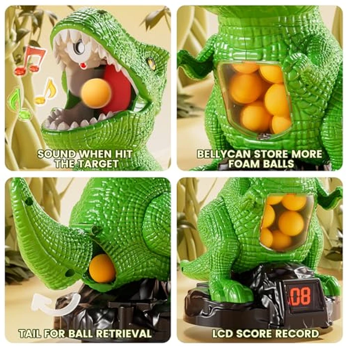 XINNOVEL Movable Dinosaur Shooting for Toys Kids 4-6, Electronic Kids Target Games w/Air Pump Launcher, LCD Score Record, Sound, 24 Foam Balls, Birthday Gifts for 3 4 5 6 7 8 9 Year Old Boys Girls by XINNOVEL - Image 2