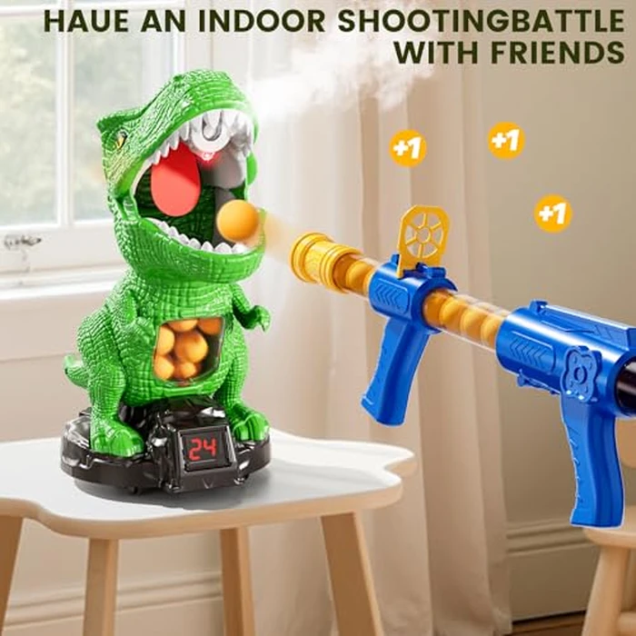 XINNOVEL Movable Dinosaur Shooting for Toys Kids 4-6, Electronic Kids Target Games w/Air Pump Launcher, LCD Score Record, Sound, 24 Foam Balls, Birthday Gifts for 3 4 5 6 7 8 9 Year Old Boys Girls by XINNOVEL - Image 3