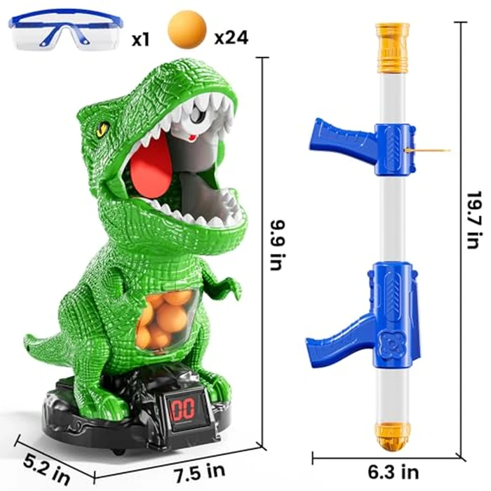 XINNOVEL Movable Dinosaur Shooting for Toys Kids 4-6, Electronic Kids Target Games w/Air Pump Launcher, LCD Score Record, Sound, 24 Foam Balls, Birthday Gifts for 3 4 5 6 7 8 9 Year Old Boys Girls by XINNOVEL - Image 4