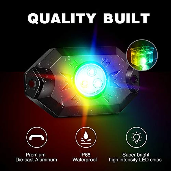Nilight RGB LED Rock Lights Kit, 4 pods Underglow Multicolor Neon Light Pod with Bluetooth App Control Flashing Music Mode Wheel Well Light for Truck ATV UTV RZR SUV by Nilight - Image 5