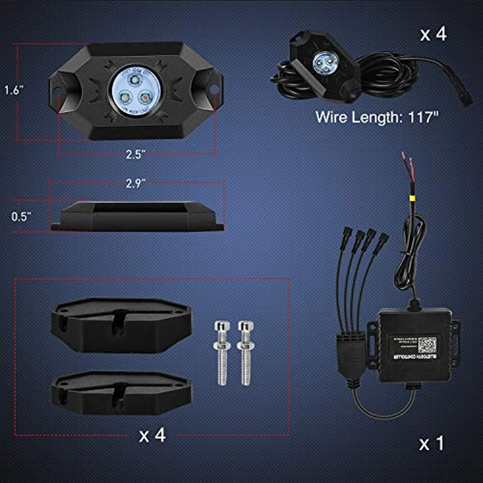 Nilight RGB LED Rock Lights Kit, 4 pods Underglow Multicolor Neon Light Pod with Bluetooth App Control Flashing Music Mode Wheel Well Light for Truck ATV UTV RZR SUV by Nilight - Image 8