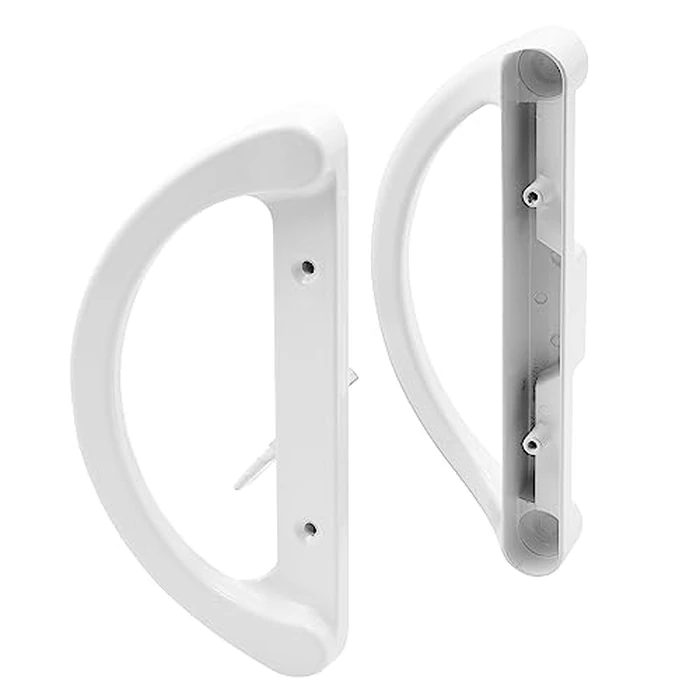 Prime-Line C 1360 Sliding Door Handle Set, Mortise Style, 3-15/16 In. Hole Center, White Finish (D Pull Interior/D Pull Exterior) by PRIME-LINE - Used - Very Good condition