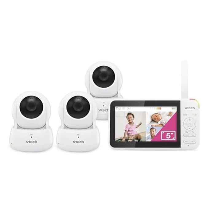 VTech VM924-3 5" Pan Tilt Zoom Video Baby Monitor with 3 Cameras - No WiFi, 17Hr Battery, 1000ft Range, Night Vision & Lullabies - Ideal for New Parents by VTech - Used - Acceptable condition - US$96.43