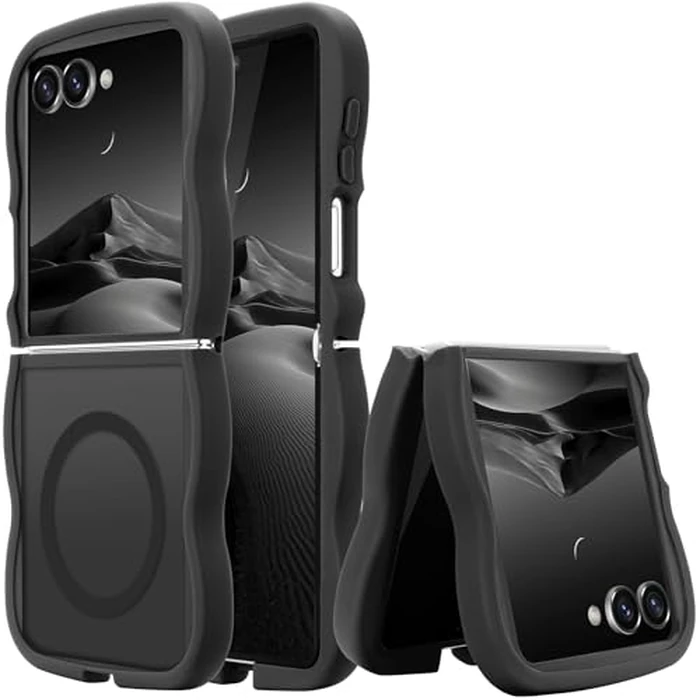 Pepmune for Samsung Galaxy Z Flip7 Case, Curly Wavy Frame Hard Translucent Matte Clear Back Cover for Women Men Compatible with Magsafe Shockproof TPU Bumper Phone Case for Samsung Z Flip7, Black by Pepmune - Used - Like New condition