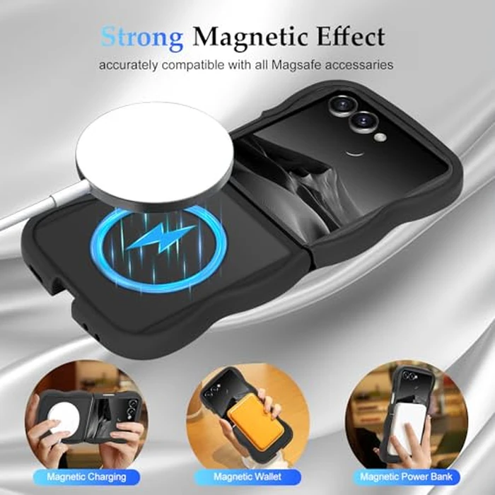 Pepmune for Samsung Galaxy Z Flip7 Case, Curly Wavy Frame Hard Translucent Matte Clear Back Cover for Women Men Compatible with Magsafe Shockproof TPU Bumper Phone Case for Samsung Z Flip7, Black by Pepmune - Image 3