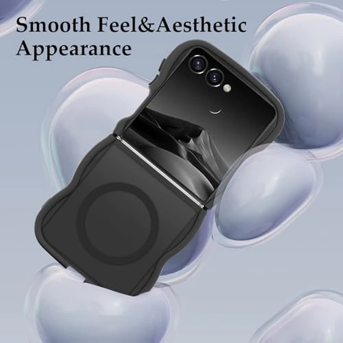 Pepmune for Samsung Galaxy Z Flip7 Case, Curly Wavy Frame Hard Translucent Matte Clear Back Cover for Women Men Compatible with Magsafe Shockproof TPU Bumper Phone Case for Samsung Z Flip7, Black by Pepmune - Image 6