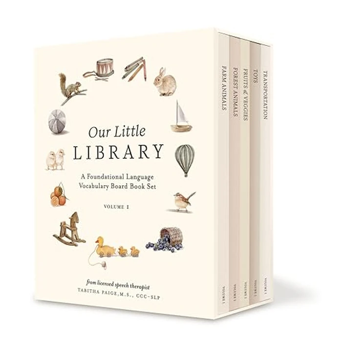 Our Little Library: A Foundational Language Vocabulary Board Book Set for Babies, Including Farm & Forest Animals, Fruits & Veggies, Toys & More (Tabitha Paige Children's Book Series) by B Blue Star Press - Used - Acceptable condition - US$15.34