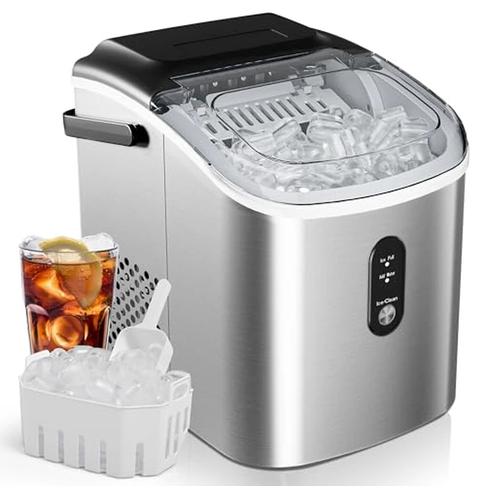EUHOMY Ice Maker Countertop, Portable Ice Machine with Carry Handle, 26.5lbs Per Day, 9 Cubes in 6 Mins, Auto-Cleaning, with Basket and Scoop, for Home, Kitchen, Camping, RV (Silver) by EUHOMY - Used - Like New condition - US$50.51