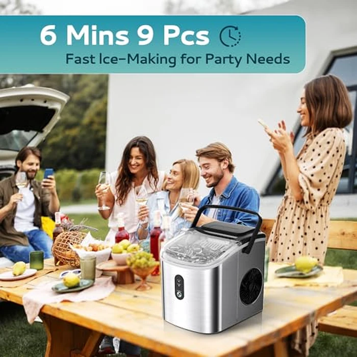 EUHOMY Ice Maker Countertop, Portable Ice Machine with Carry Handle, 26.5lbs Per Day, 9 Cubes in 6 Mins, Auto-Cleaning, with Basket and Scoop, for Home, Kitchen, Camping, RV (Silver) by EUHOMY - Image 3