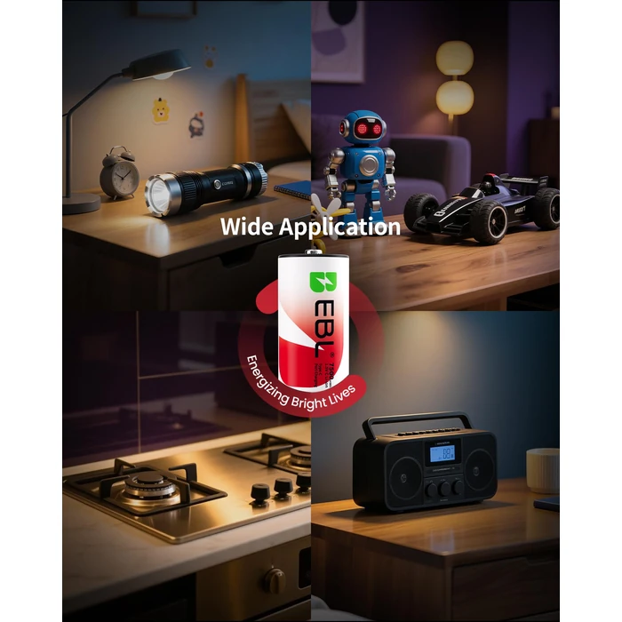 EBL Rechargeable D Batteries 7500mWh 1.5V Lithium 1600+ Cycles with 2 USB-C Cables for Cameras, Floodlight Toys Flashlights (4 Pack) by EBL - Image 6