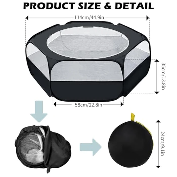 UWE Small Animal Playpen, Chicken Brooder Box with Cover Top, Portable Outdoor Exercise Pet Cage Tent, Waterproof Breathable Pet playpen Indoor for Chick Ktiien Bunny Hamster Guinea Pig, Black by UWE - Image 2