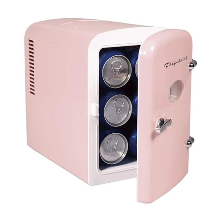 Frigidaire Pink Mini Personal Fridge Cooler, 1 Gal Capacity fits Six Cans, Includes Plugs for Home Outlet & DC Charger - 9.84" D x 7.09" W x 10.35" H by Frigidaire - Image 4