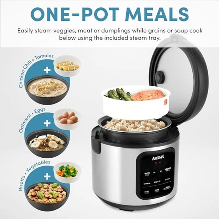 AROMA(R) Digital Rice Cooker, 4-Cup (Uncooked) / 8-Cup (Cooked), Steamer, Multicooker, Slow Cooker, Oatmeal Cooker, Auto Keep Warm, 2 Qt, Stainless Steel Exterior by Aroma Housewares - Image 2