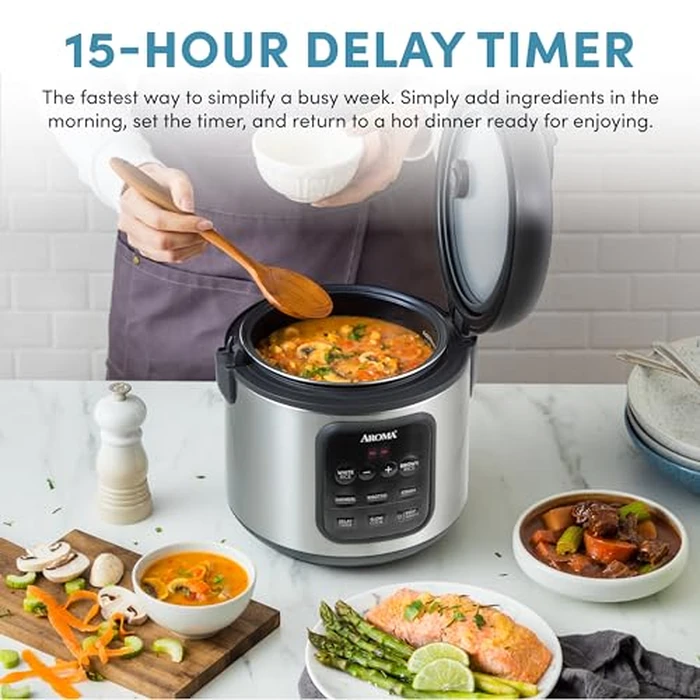 AROMA(R) Digital Rice Cooker, 4-Cup (Uncooked) / 8-Cup (Cooked), Steamer, Multicooker, Slow Cooker, Oatmeal Cooker, Auto Keep Warm, 2 Qt, Stainless Steel Exterior by Aroma Housewares - Image 3