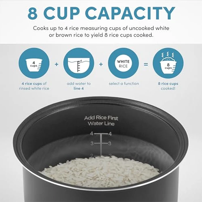 AROMA(R) Digital Rice Cooker, 4-Cup (Uncooked) / 8-Cup (Cooked), Steamer, Multicooker, Slow Cooker, Oatmeal Cooker, Auto Keep Warm, 2 Qt, Stainless Steel Exterior by Aroma Housewares - Image 5