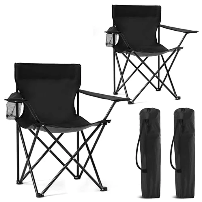 Canpsky 2 Pack Portable Camping Chairs Folding Lawn Chair Outdoor Lightweight Beach Chair with Cup Holder & Carry Bag for Outside Sports, Fishing, Hiking, Travel, Picnic, Backyard (Black-Dark) by Canpsky - Image 1