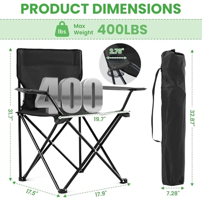 Canpsky 2 Pack Portable Camping Chairs Folding Lawn Chair Outdoor Lightweight Beach Chair with Cup Holder & Carry Bag for Outside Sports, Fishing, Hiking, Travel, Picnic, Backyard (Black-Dark) by Canpsky - Image 3
