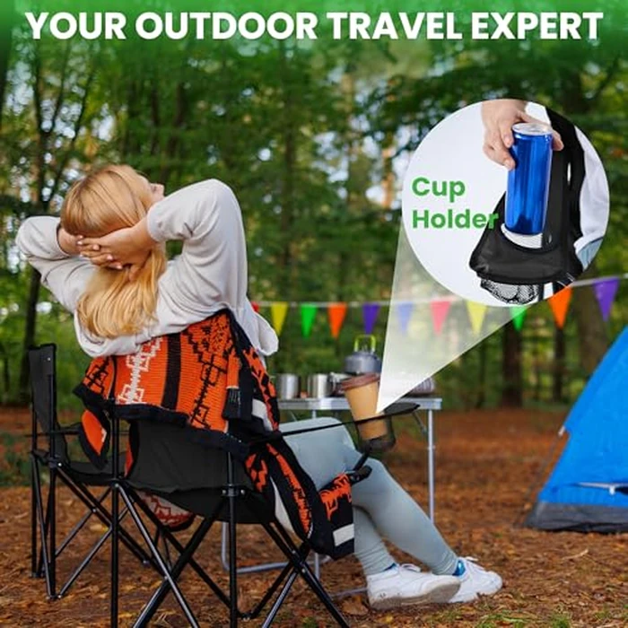 Canpsky 2 Pack Portable Camping Chairs Folding Lawn Chair Outdoor Lightweight Beach Chair with Cup Holder & Carry Bag for Outside Sports, Fishing, Hiking, Travel, Picnic, Backyard (Black-Dark) by Canpsky - Image 5