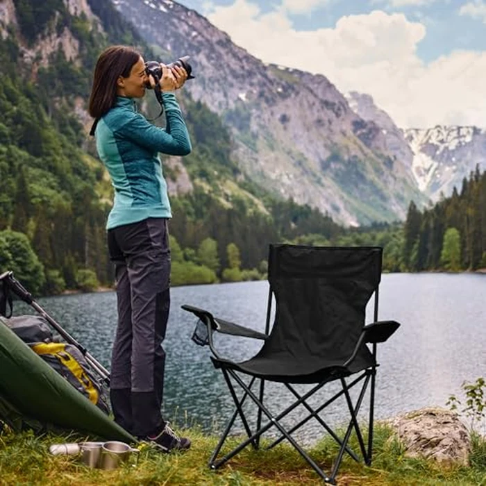 Canpsky 2 Pack Portable Camping Chairs Folding Lawn Chair Outdoor Lightweight Beach Chair with Cup Holder & Carry Bag for Outside Sports, Fishing, Hiking, Travel, Picnic, Backyard (Black-Dark) by Canpsky - Image 6