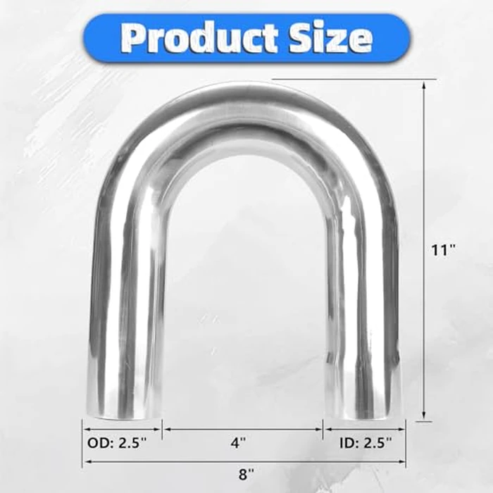 Piclafe 2.5" OD 180 Degree U-Bend Exhaust Pipe, 180 Degree Exhaust Tube Made of Stainless Steel for Car DIY Custom Mandrel Exhaust Pipe by Piclafe - Image 2