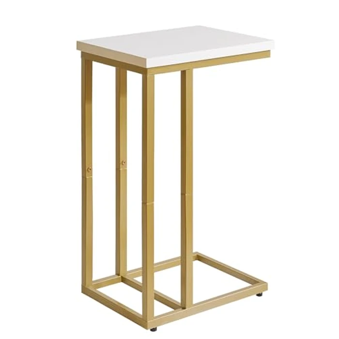 Aibiju Small Side Tables C Shaped, Small End Table, Small Table Stand for Living Room Bedroom, Small Bedside Table 16x12x25 inch White+Gold YD-TM051WG by Aibiju - Image 1
